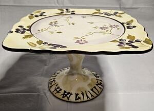 Tracy Porter Evelyn Square Pedestal Cake Stand 11" Hand Painted Floral Berry